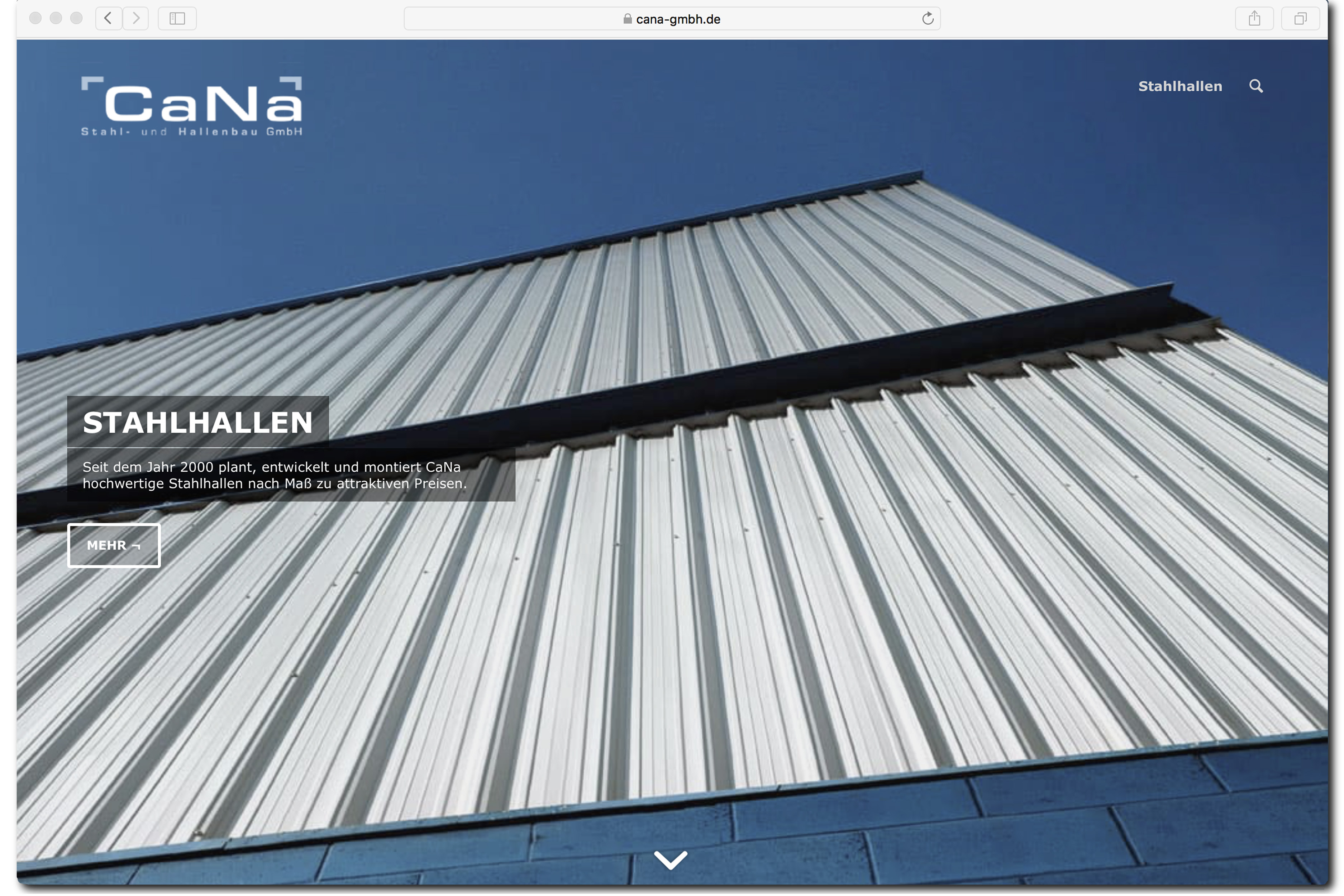 Startseite Webdesign CaNa Stahl- und Hallenbau - gestaltet von finck [+] rau, grafikdesign in Karlsruhe