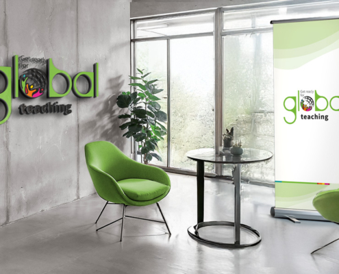 Wandlogo und Banner Global Teaching der PH Karlsruhe